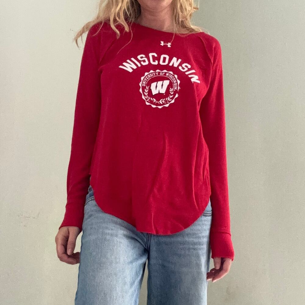 NWT Under Armour UW Wisconsin Badgers Thermal Long Sleeve Shirt Red Size Medium